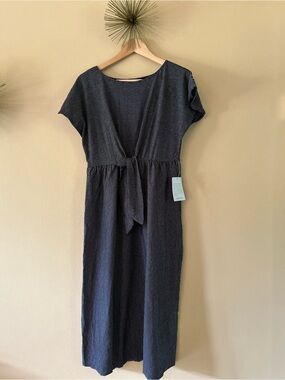 NWT Max Studio Stripe Tie Front Midi Dress with Pockets Black White - L